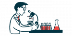 A scientist looks into a microscope.