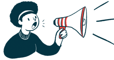 A woman speaks into a megaphone.