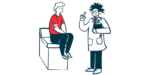 An illustration of a doctor talking with a patient.
