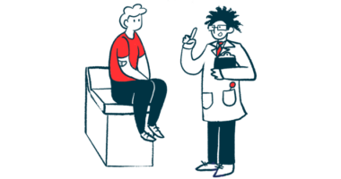 An illustration of a doctor talking with a patient.