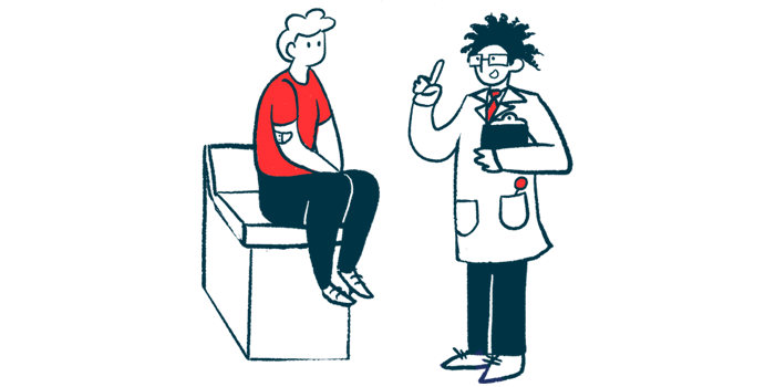 An illustration of a doctor talking with a patient.