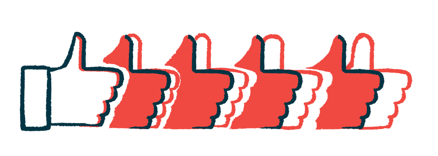 This illustration shows multiple hands in a row giving a thumbs up.