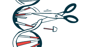 Scissors splice a section of one of the strands of DNA.