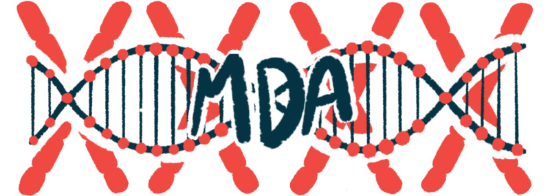 An illustration shows the letters "MDA," for Muscular Dystrophy Association.