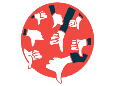 Several hands in a circle of shown giving a thumbs-down.