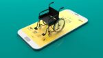 3D illustration of a wheelchair sitting on top of a smartphone