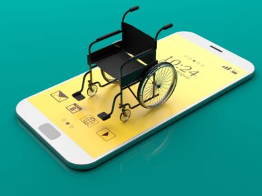 3D illustration of a wheelchair sitting on top of a smartphone