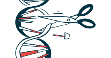 A pair of scissors is shown cutting a diagram of a gene.