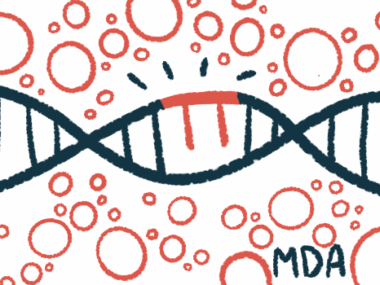 The acronym MDA is seen below a strand of DNA repaired with the use of gene therapy.