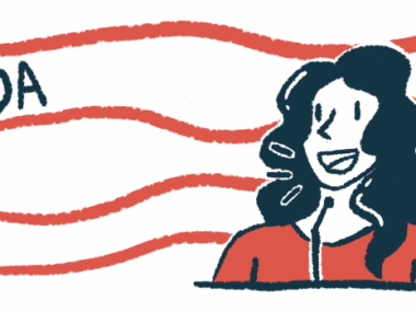 A speaker uses a podium microphone against a backdrop featuring the acronym MDA at the Muscular Dystrophy Association's Clinical & Scientific Conference.