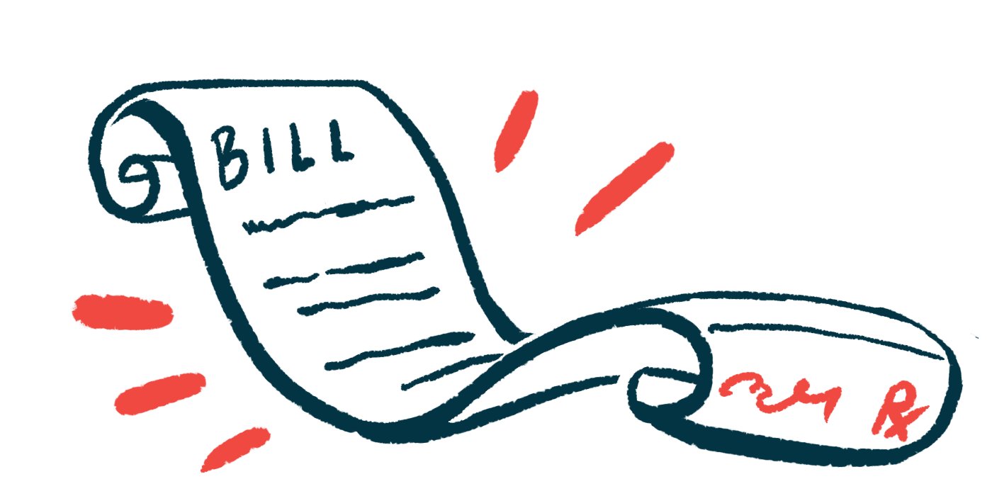 An illustration of an article of legislation with the word 'bill' written atop it.