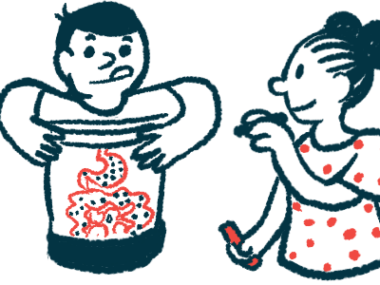 An illustration shows a child drawing intestines on another child's stomach.