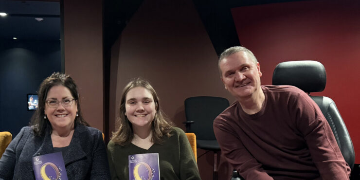 Jon (right) with his wife, Lynn (left), and daughter Ava (center) at a play. (Courtesy of Jon Bruns)