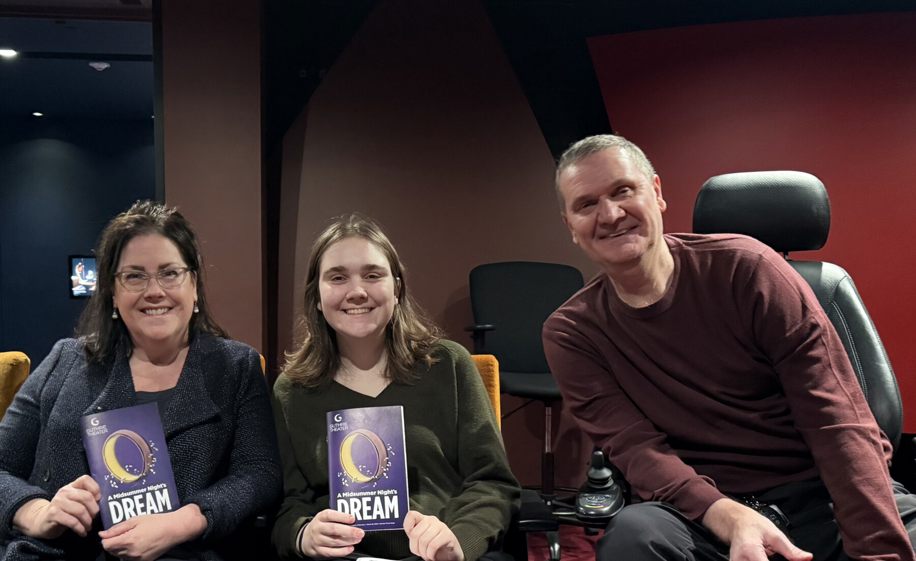 Jon (right) with his wife, Lynn (left), and daughter Ava (center) at a play. (Courtesy of Jon Bruns)